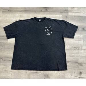 Men's Vintage Style Black Washed 5XL Bad Bunny 100% Cotton T-shirt NWOT